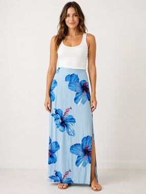 No Boundaries Blue Hibiscus Floral Convertible Maxi Skirt Dress L 12-14